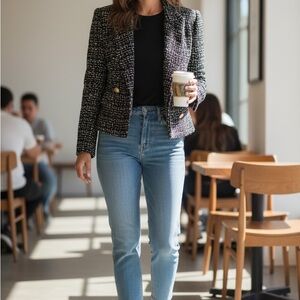 Zara Black & White Tweed Blazer